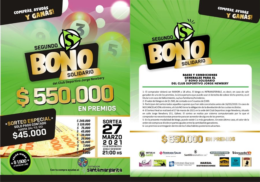 El Club Jorge Newbery presentó su segundo bono solidario con 550.000 pesos en premios