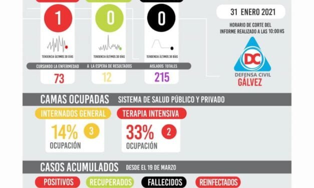 Números del coronavirus en Gálvez y en la provincia, al cierre del primer mes del año 2021