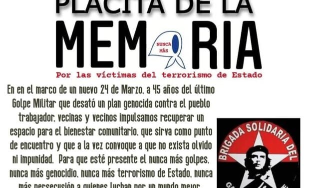 «La Brigada Solidaria del Che» invita a recuperar la plaza en Vecinal Santa Margarita