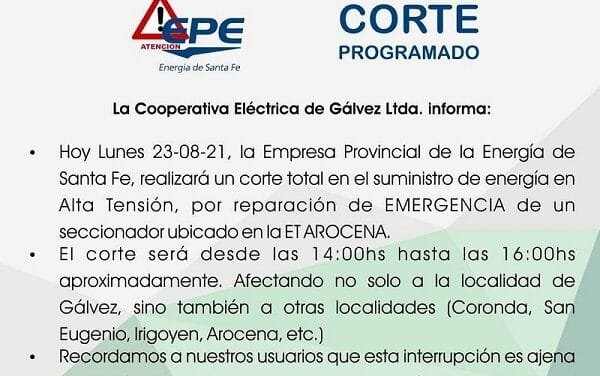 La Cooperativa Eléctrica informa un corte del suministro de energía