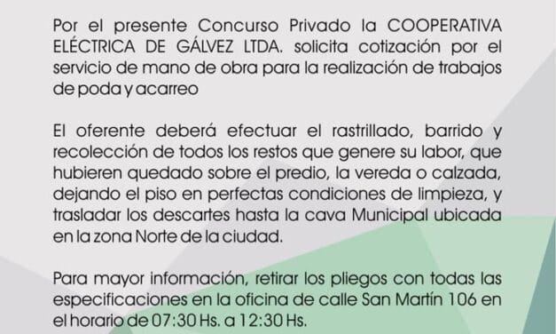 La Cooperativa Eléctrica solicita cotización para la realización de trabajos