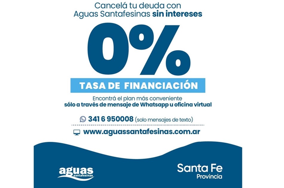 Aguas Santafesinas habilitó un plan especial de pago de deudas sin interés de financiación