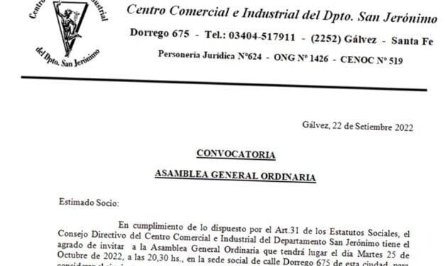 Convocatoria a Asamblea General Ordinaria del Centro Comercial