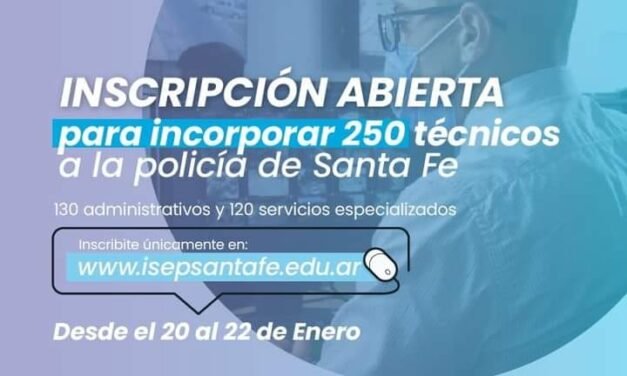 La Provincia abre la inscripción para incorporar 250 técnicos a la Policía de Santa Fe