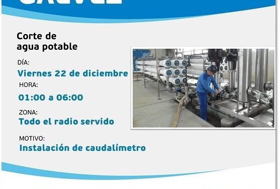 GÁLVEZ: SE INTERRUMPIRÁ EL SERVICIO DE AGUA POTABLE EN LA MADRUGADA DEL VIERNES 22