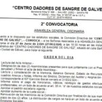 2da Convocatoria a Asamblea General Ordinaria del «Centro Dadores de Sangre de Gálvez»