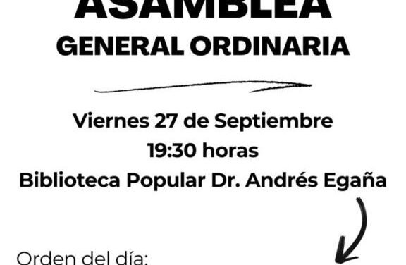 Convocatoria a asamblea general ordinaria de la Biblioteca Popular Dr. Andrés Egaña