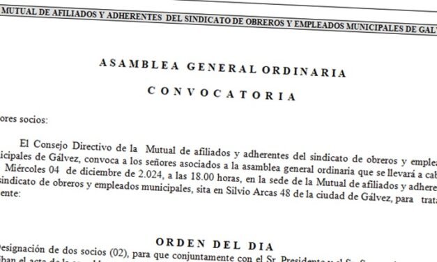 Llamado a convocatoria de la Mutual de Afiliados y Adherentes del Sindicato de Obreros y  Empleados Municipales