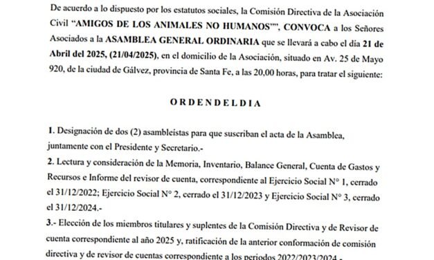 Reserva Canina Gálvez: Convocatoria a Asamblea General Ordinaria