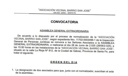 Convocatoria a Asamblea General Extraordinaria de «Asociación Vecinal Barrio San José»