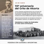 113 años del Grito de Alcorta: la Federación Agraria filial Gálvez saluda a todos sus asociados
