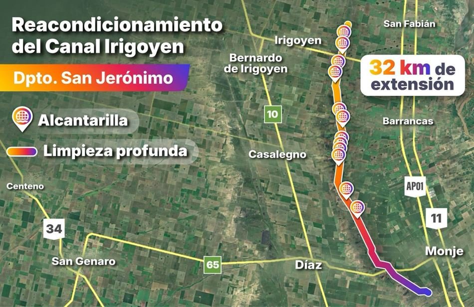 Canal Irigoyen: Provincia finalizó obra de importancia para la producción del departamento San Jerónimo