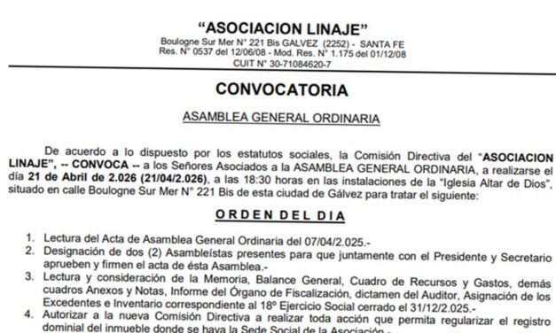 Convocatoria a Asamblea General Ordinaria de la «Asociación Linaje»