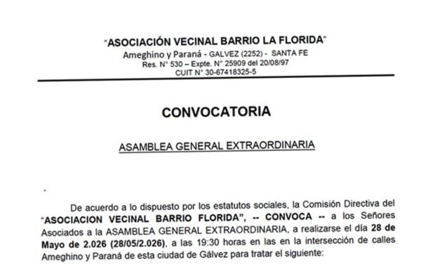 Convocatoria a Asamblea General Extraordinaria de la «Asociación Vecinal Barrio La Florida»