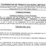 Convocatoria a Asamblea General Extraordinaria de la «Cooperativa de Trabajo Galvezfe Limitada»